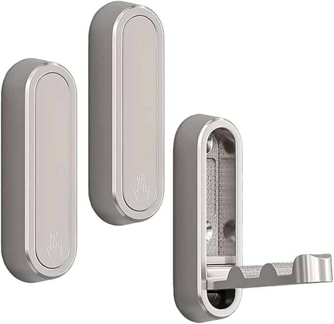 Gold Foldable Wall Hooks, Metal Foldable Hooks Wall Wount for Bathroom, Kitchen, Bedroom – Space-Saving, for Towels, Coats, Bags, Easy Installation (Silver, 2PCS)