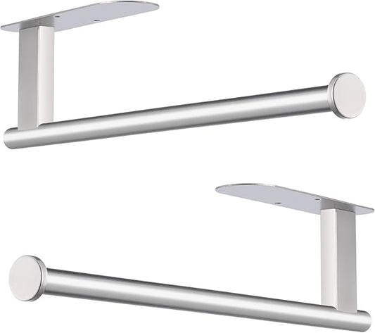 Honmein Paper Towel Holder, Upgrade SUS304 Stainless Steel Paper Towel Holder Under Cabinet, Bend-Resistant, Self-Adhesive or Drill mounting (2 Silver)