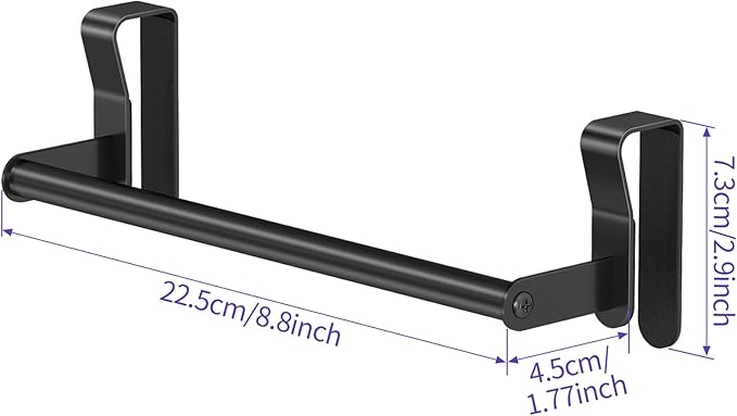 Over Cabinet Towel Holder, 2 Pack Kitchen Cabinet Door Towel Bar, Stainless Steel Over the Cabinet Dish Towel Rack for RV, Black