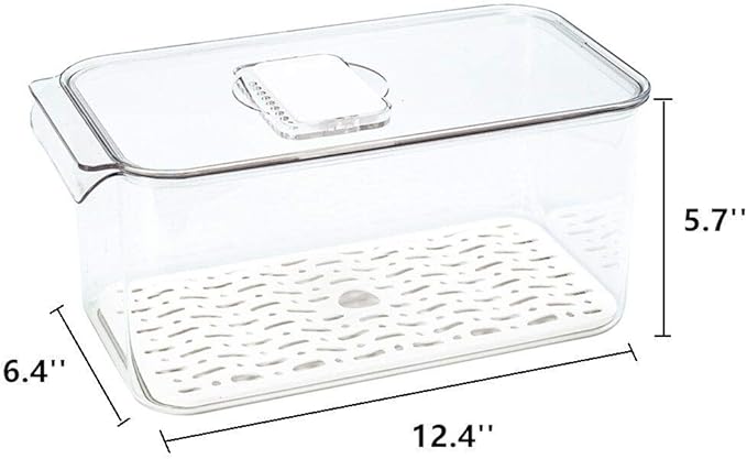 SANNO Produce Saver Refrigerator Organizer Bins with Lids And Removable Drain Tray Food Storage Container Fridge Stackable Freezer Bins For Kitchen Produce Fruit Vegetable (Set of 2)