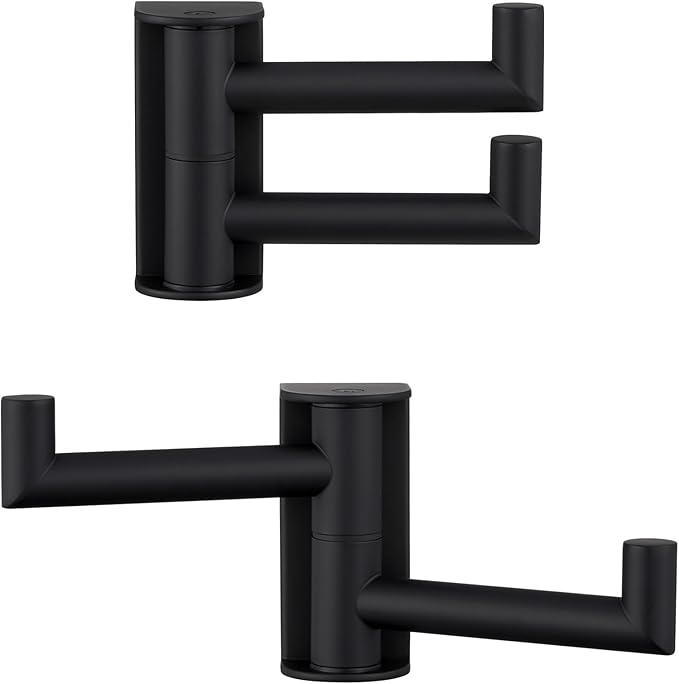 Angle Simple Swivel Towel Hook Matte Black 2 Pack, 304 Stainless Steel Double Robe Hook for Bathroom