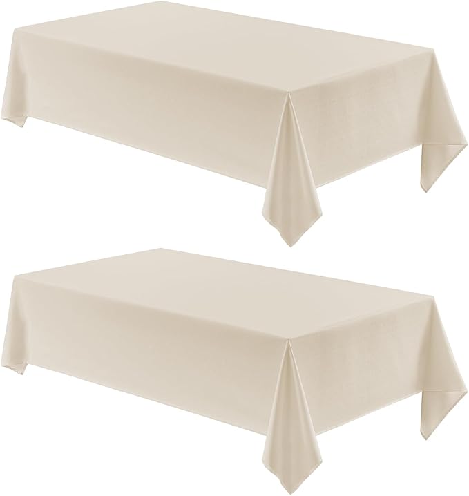 Veblandy 2 Pack Rectangle Tablecloth, 60x120 inch, Water Resistant Wrinkle Free Linen Textured Table Cloth Washable, Decorative Fabric Table Cover for Dining, Party and Camping, Beige