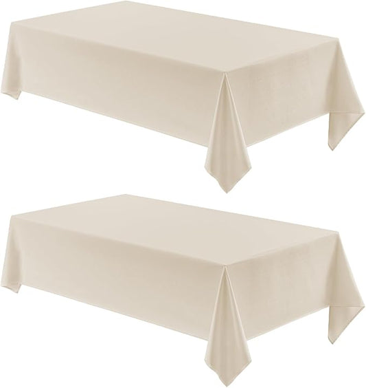 Veblandy 2 Pack Rectangle Tablecloth, 60x84 inch, Water Resistant Wrinkle Free Linen Textured Table Cloth Washable, Decorative Fabric Table Cover for Dining, Party and Camping, Beige