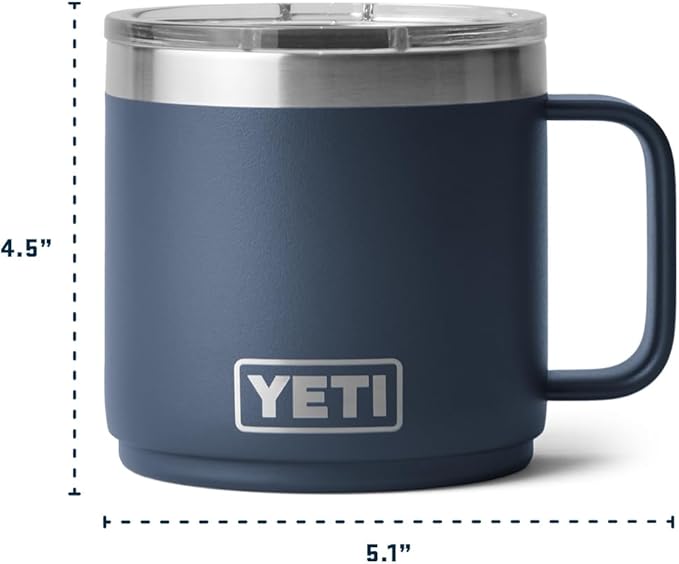 YETI Rambler 14 oz Ceramic Lined Stackable Mug, Vacuum Insulated, Stainless Steel with MagSlider Lid, Rescue Red