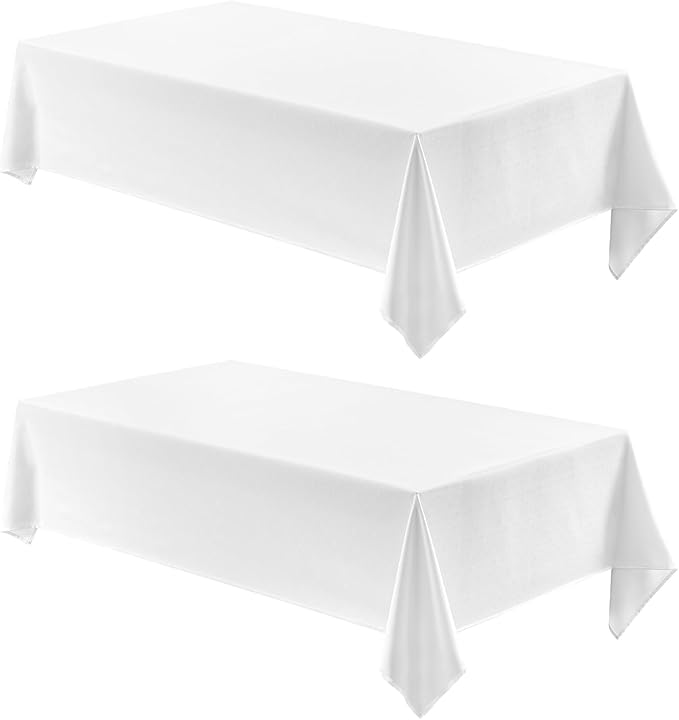 Veblandy 2 Pack Rectangle Tablecloth, 60x84 inch, Water Resistant Wrinkle Free Linen Textured Table Cloth Washable, Decorative Fabric Table Cover for Dining, Party and Camping, White