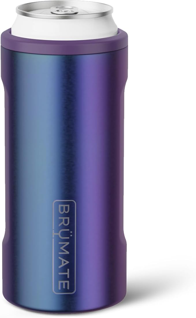 BrüMate Hopsulator Slim Can Cooler Insulated for 12oz Slim Cans | Skinny Can Insulated Stainless Steel Drink Holder for Hard Seltzer, Beer, Soda, and Energy Drinks (Dark Aura)