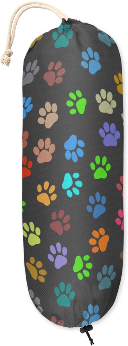 Pardick Plastic Bag Holder, Colorful Dog Cat Paw Print Grocery Bag Holder for Shopping Bags, Wall Mount Plastic Bag Storage Organizer Dispenser, Storage Holder for Home Kitchen Camper,A-9