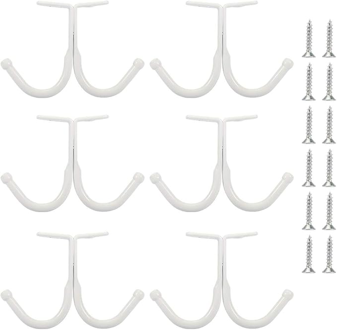 Picowe Set of 6 Double Prong Ceiling Hook Under Shelf Coat Hooks Bathroom Towel Bedroom Robe Hook for Hanging Baseball Cap, Coat, Clothes and Jewelry (White)