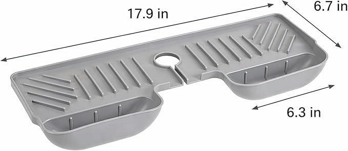 Silicone Kitchen Sink Splash Guard Faucet Mat with Deep Storage Trays,for Sponge Brush,Sloped Draining, Countertop Protector,For Tidy Homes,Renters,Bonus Sponge