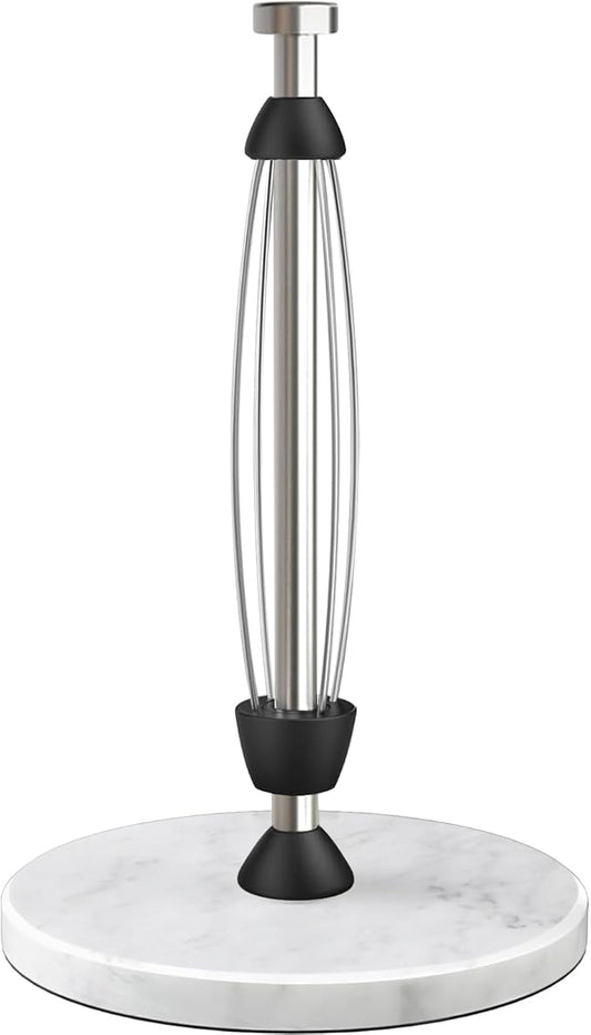 Marble Paper Towel Holder Countertop, Stainless Steel, One-Handed Tear, Freestanding Paper Towel Stand Rack with Ratchet Mechanism for Kitchen Toilet Bathroom Essentials Decor Accessories, Silver