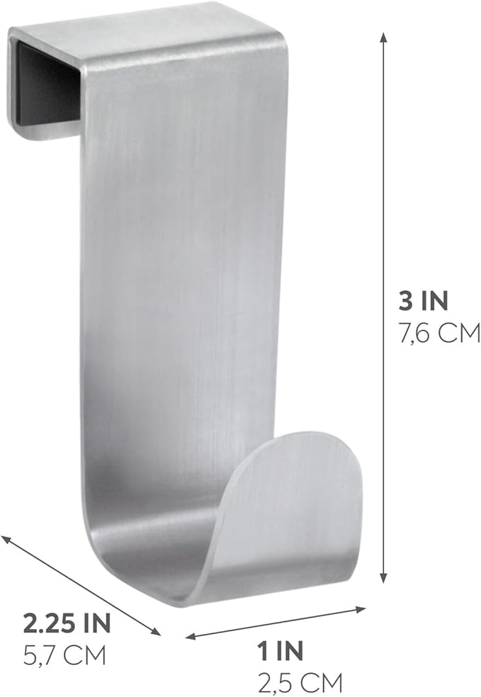 iDesign Forma Brushed Stainless Steel Over-The-Cabinet Storage Hook - 1" x 2.25" x 3"