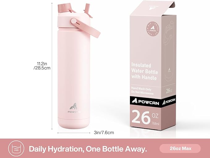 POWCAN 26 oz Insulated Water Bottle with 2-in-1 Straw and Spout Lid, Keep Cold 24H, Leak-Proof, Fits in Car Cup Holder, Stainless Steel Water Bottle for Dog Lovers, Puppy Theme, Gift (Pawfect Day)