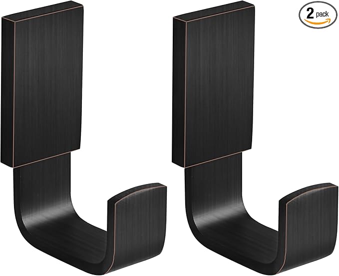 BESy Brass Clothes Hook Single Towel Hook for Bathroom Kitchen Garage Square Style Robe Hooks Coat and Hat Hook, Wall Mounted with Screws, Two Packs, Oil Rubbed Bronze