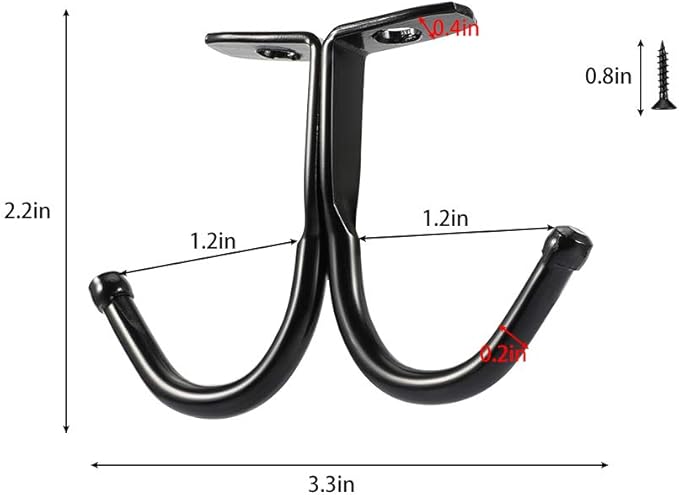 Picowe 6 Pcs Double Prong Ceiling Hook - Under Shelf Coat Hooks Bathroom Towel Bedroom Robe Hook for Hanging Baseball Cap, Coat, Clothes and Jewelry (Black)