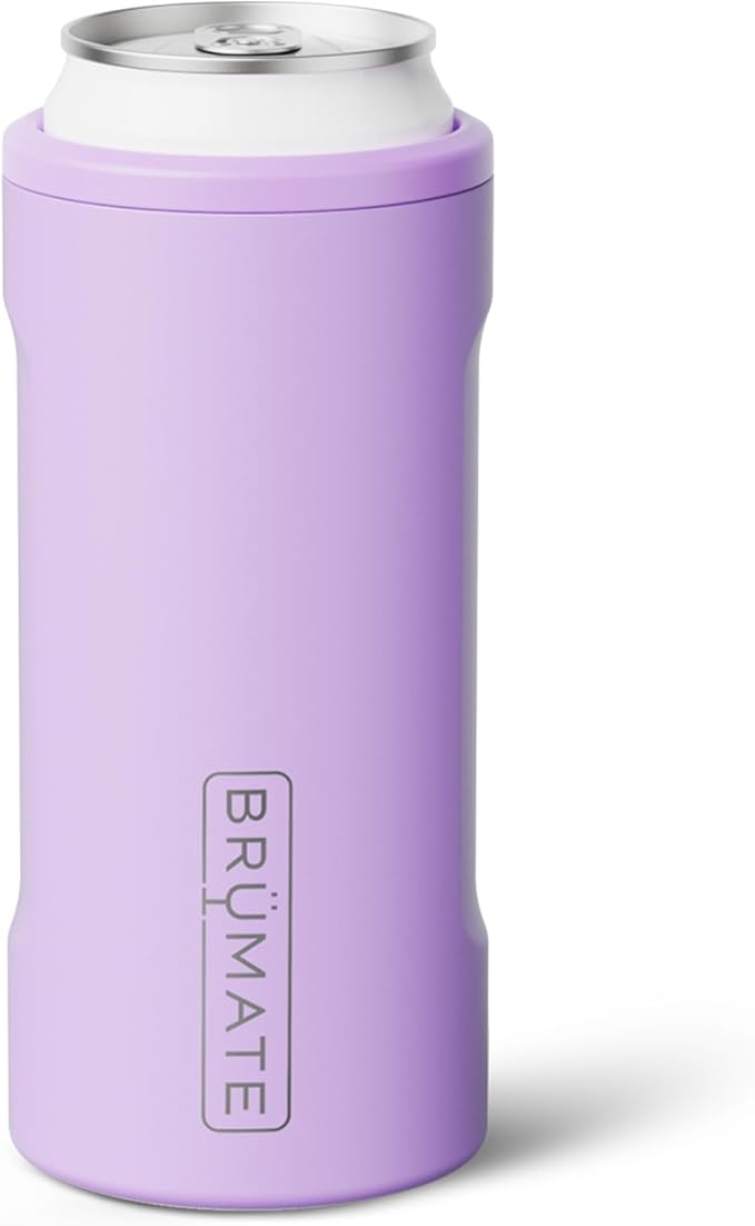 BrüMate Hopsulator Slim Can Cooler Insulated for 12oz Slim Cans | Skinny Can Insulated Stainless Steel Drink Holder for Hard Seltzer, Beer, Soda, and Energy Drinks (Lavender)