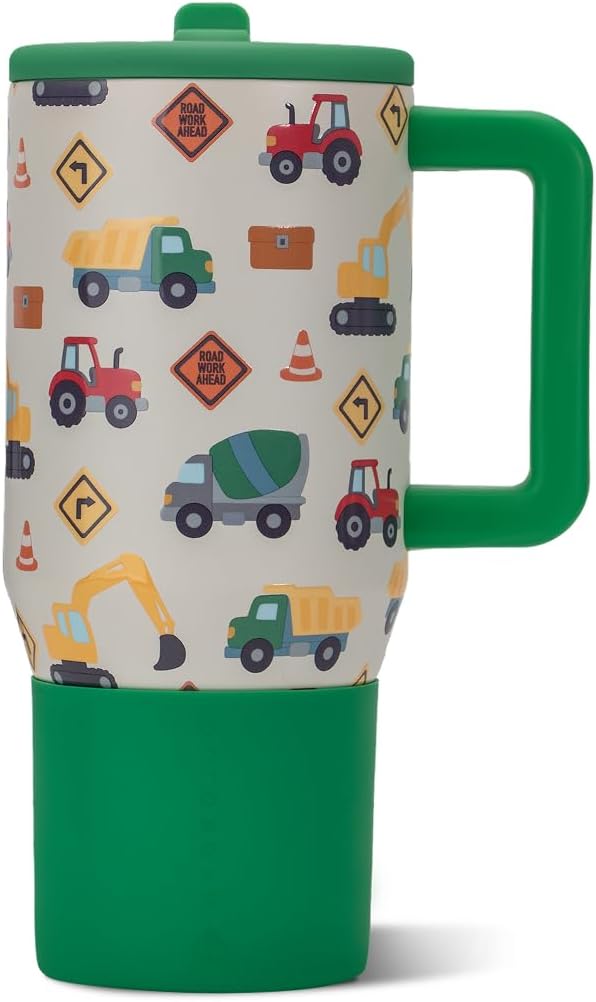HydroJug Kids - 20 oz Insulated Kids Water Bottle with Flip Straw & Handle | Leak-Proof & Durable | Perfect for School, Sports, Lunch, Travel & Camp, Under Construction
