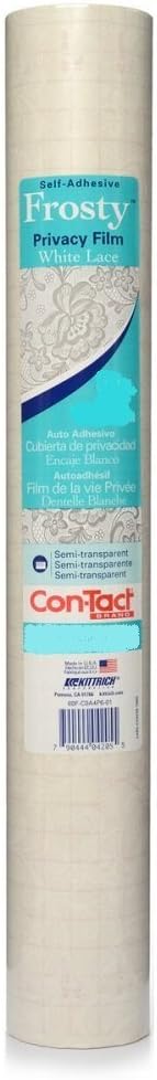Con-Tact Brand Creative Clear Covering, Versatile and Self-Adhesive Shelf Liner, Semi-Transparent Privacy Film, Protective Clear Vinyl, 18'' x 9', Frosty White Lace