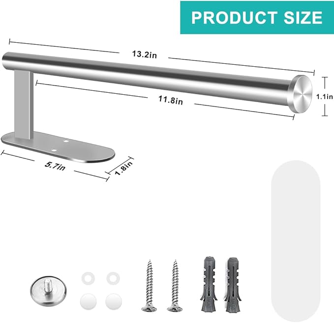 MGahyi Paper Towel Holder Wall Mount, Self Adhesive Or Drilling Paper Towel Holder Under Cabinet, 13.2 inch Stainless Steel Kitchen Paper Towel Roll Rack, Bathroom Towel Hanger(Silver, 2*Rectangle)