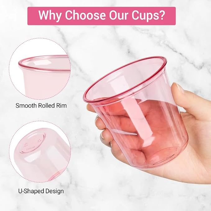 Soelomu 12 oz Pink Plastic Cups, 50 Pcs Disposable Stemless Wine Glasses Cocktail Party Cups for Mother's Day Wedding Birthday Meeting Gathering