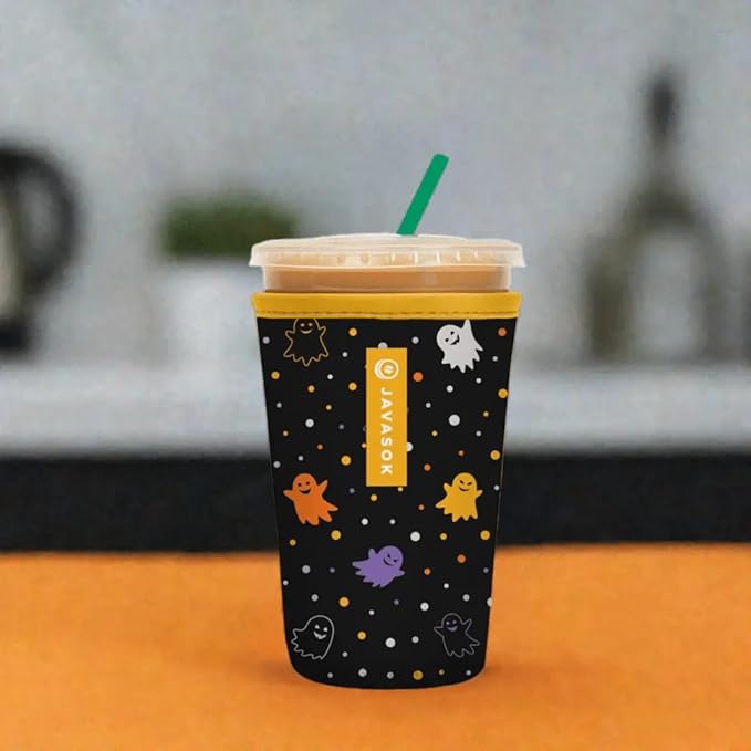 Sok It JavaSok Iced Coffee & Cold Soda Insulated Neoprene Cup Sleeve (Ghost Party, Medium: 22-28oz)