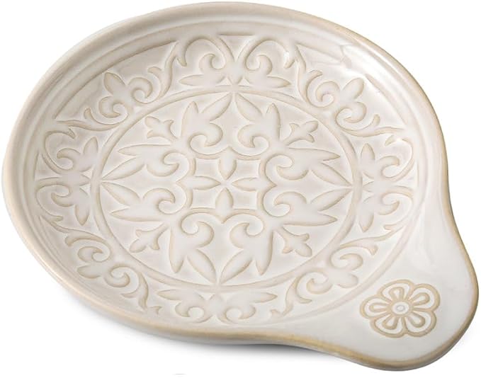 Farmhouse Ceramic Spoon Rests Holder for Kitchen Counter Stove Top (White-A4)