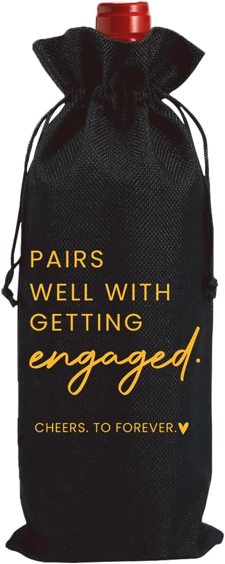 Engaged Engagement Gifts for Couples Her Engagement Party Decorations Bridal Shower Decorations Wine Bag Cheers To Forever Wine Accessory Sets - Black