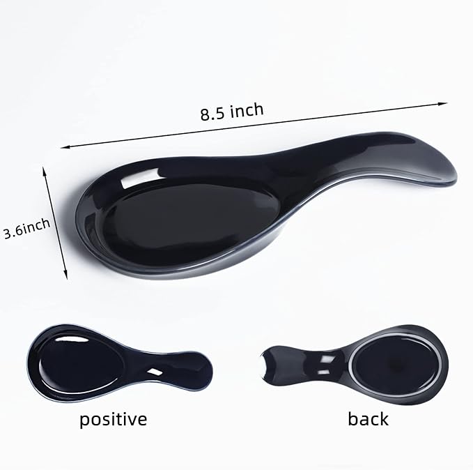 GDCZ Porcelain Spoon Rest - Large Spoon Holder Utensil Rest for Kitchen Counter Stove Top, Dishwasher Safe (Navy-Black)
