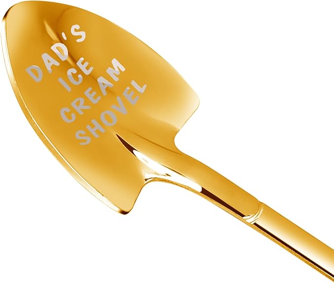 Gifts for Dad Stocking Stuffers for men dad father gifts Men Ice Cream Spoon Scoop for Ice Cream Lovers , Gifts for men Funny Engraved Stainless Steel Spoon Shovel, Birthday Fathers Gifts (Golden)