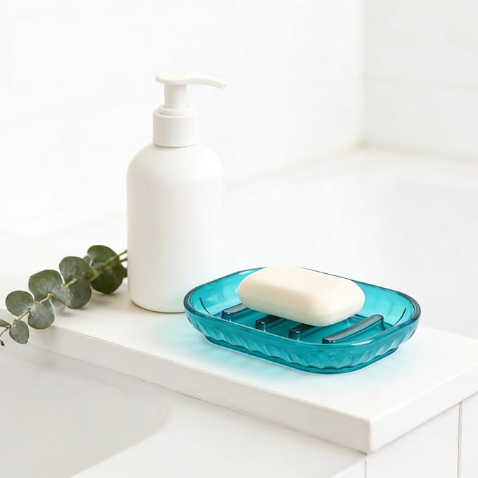 AMUONTY 2 Pack Soap Dish Holder for Bar Soap, Bathroom Soap Dishes Bar Soap Holder Tray, Soap Dishes for Shower Bathroom, Kitchen Sink Soap Dish, Blue