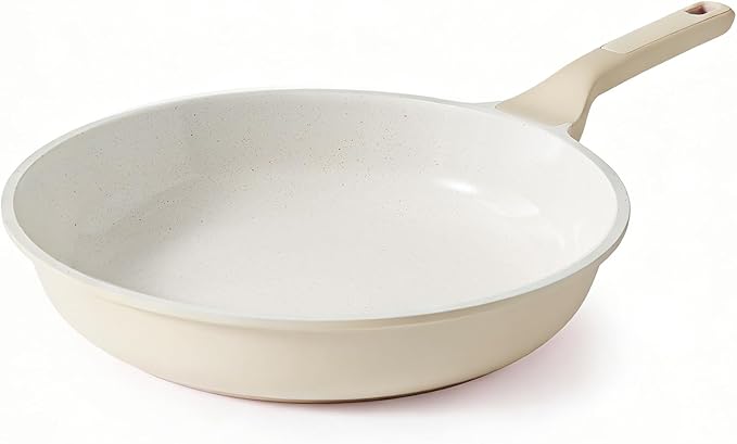 SENSARTE Nonstick Ceramic Frying Pan 11-Inch, Healthy Non Toxic Skillet, Induction Compatible Omelet Pan with Heat Resistant Handle, PFAS-Free, Cream White