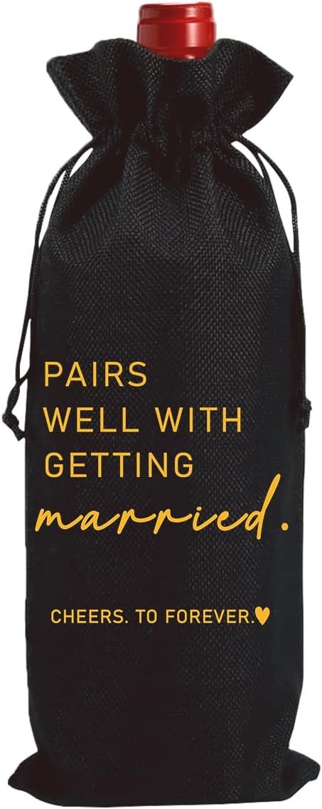 Married Wine Bag Married Gifts for Couples Mr Mrs Marriage Honeymoon Gift Wedding Party Decorations Getting Engaged Wine Bottle Bag Champagne Bottle Wraps Bags （Black）