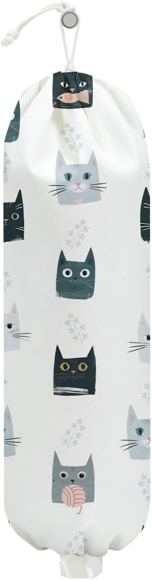 Cat Plastic Bag Holder, Wall Mount Grocery Bag Holder for Plastic Bags, Large Reusable Grocery Bags Organizer Storage Dispenser for Home Kitchen, House Warming Gifts for Women Cat Lover