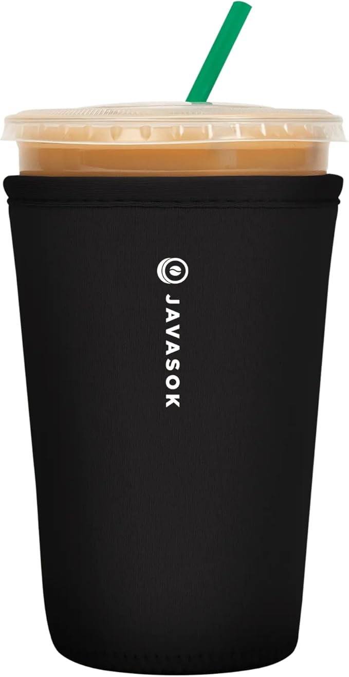 Sok It JavaSok Iced Coffee & Cold Soda Insulated Neoprene Cup Sleeve (Black, Medium: 22-28oz)