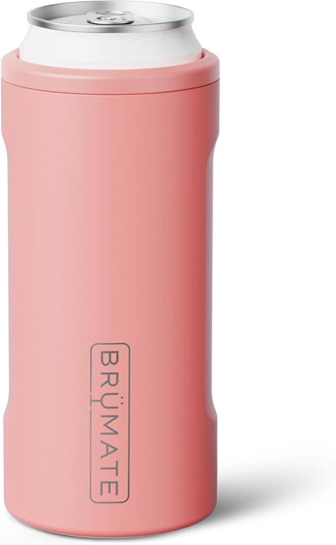 BrüMate Hopsulator Slim Can Cooler Insulated for 12oz Slim Cans | Skinny Can Insulated Stainless Steel Drink Holder for Hard Seltzer, Beer, Soda, and Energy Drinks (Guava)
