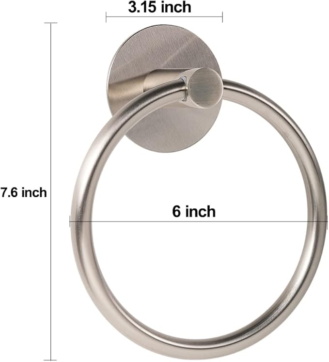 No Drilling 3M Self Adhesive Towel Ring with Extra Strong Nail-Free Glue, Stainless Steel Towel Holder, Bathroom and Kitchen Towel Rack (Brush Nickel)