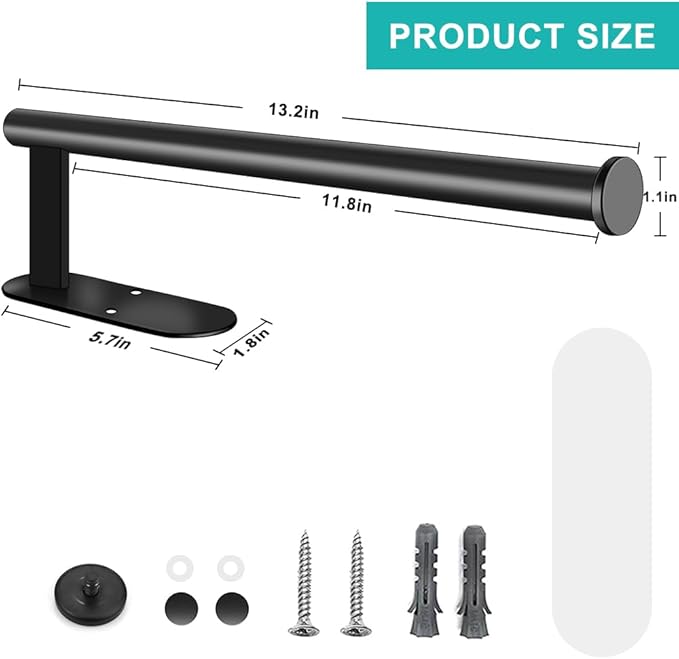 MGahyi Paper Towel Holder Wall Mount, Self Adhesive Or Drilling Under Cabinet Kitchen, 13.2 inch Stainless Steel Paper Towel Roll Rack, Towel Roll Hanger for Bathroom(Rectangle-Black)
