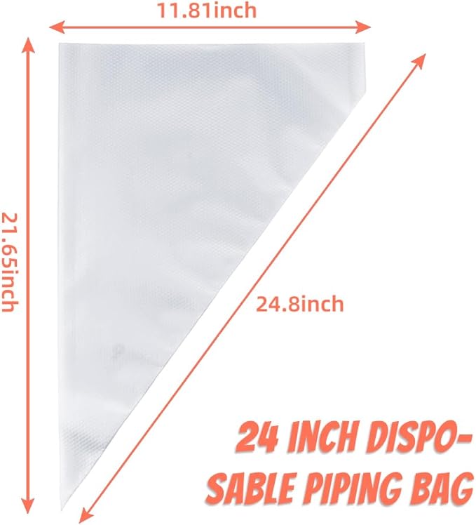 24 Inch Extra Large Piping Bags Disposable,50 Pack Thick Pastry Bags with 6 Bag Ties, Heavy Duty Icing Bags for Frosting,Cream and Pastry Filling,Cake Decorating bags