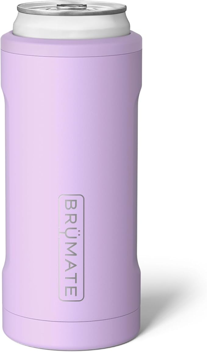 BrüMate Hopsulator Slim Can Cooler Insulated for 12oz Slim Cans | Skinny Can Insulated Stainless Steel Drink Holder for Hard Seltzer, Beer, Soda, and Energy Drinks (Lavender)