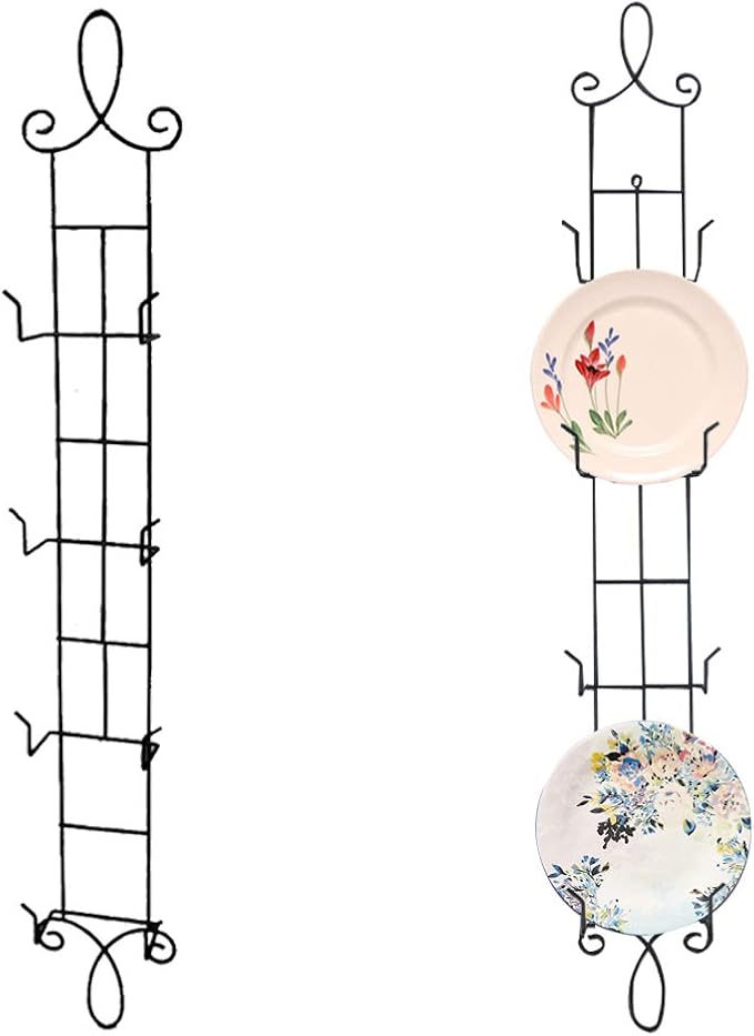 HOHIYA 42 Inch Plate Hangers Wall Display Rack 2 Pack Metal 4-Tier Vertical Heavy Duty Holder for Collectible Plates Picture Frames Artwork Taiwan Made Black
