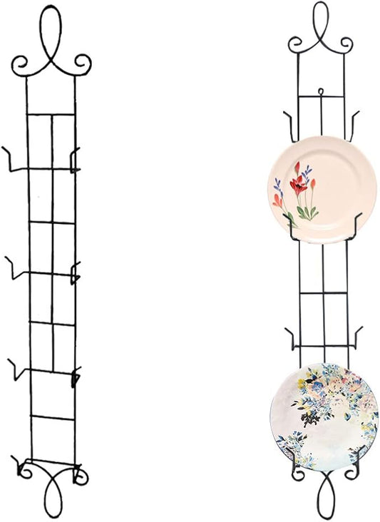 HOHIYA 42 Inch Plate Hangers Wall Display Rack 2 Pack Metal 4-Tier Vertical Heavy Duty Holder for Collectible Plates Picture Frames Artwork Taiwan Made Black