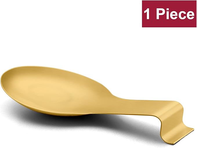 Spoon Rest, E-far Stainless Steel Gold Spoon Ladle Holder Spatula Rest for Kitchen Stove Top, Large Size & Dishwasher Safe