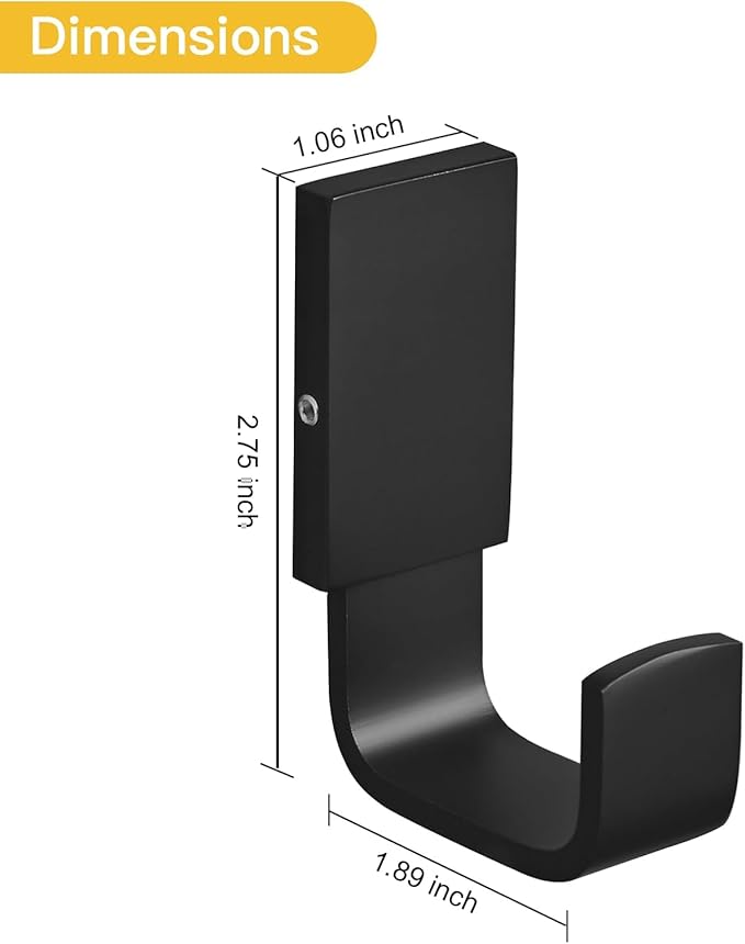 BESy Brass Clothes Hook Single Towel Hook for Bathroom Kitchen Garage Square Style Robe Hooks Coat and Hat Hook, Wall Mounted with Screws, Two Packs, Matte Black