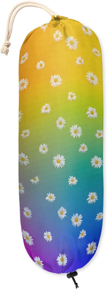 Pardick Plastic Bag Holder, Colorful Daisy Flower Grocery Bag Holder for Shopping Bags, Wall Mount Plastic Bag Storage Organizer Dispenser, Storage Holder for Home Kitchen Camper,A-8