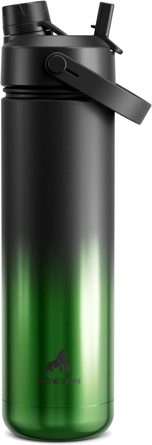 POWCAN 26 oz Insulated Water Bottle with 2-in-1 Straw and Spout Lid, Keep Cold 24H, Leak-Proof, Fits in Car Cup Holder, Stainless Steel Water Bottle for Sports, Travel, Gym, Gift, and School (Ranger)