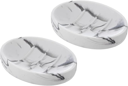 INIUNIK 2 Pack Resin Soap Dish, Marble Look Soap Holder Shower Soap Dishes for Bar Soap, Bar Soap Holder Soap Tray Soap Saver for Shower Bathroom Kitchen Sink
