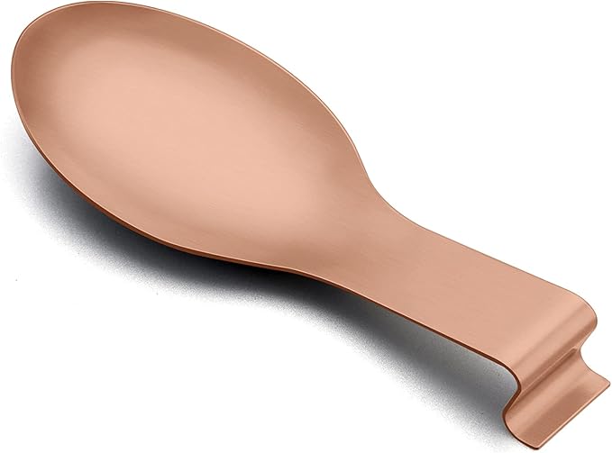 Spoon Rest, E-far Stainless Steel Rose Gold Spoon Ladle Holder, Metal Copper Spatula Rest for Kitchen Stove Top, Large Size & Dishwasher Safe