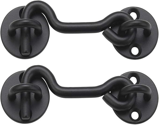 (2 Pack) Raswik 4" Privacy Hook and Eye Gate Latch Easy Lock for Sliding Barn Door, Black