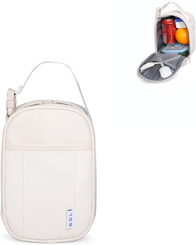 NOL Natural Organic Lifestyle Insulated Lunch Bag for Adult - Snack Bag Lunch Cooler Bag Soft Lunch Tote Bag for Work, Cream
