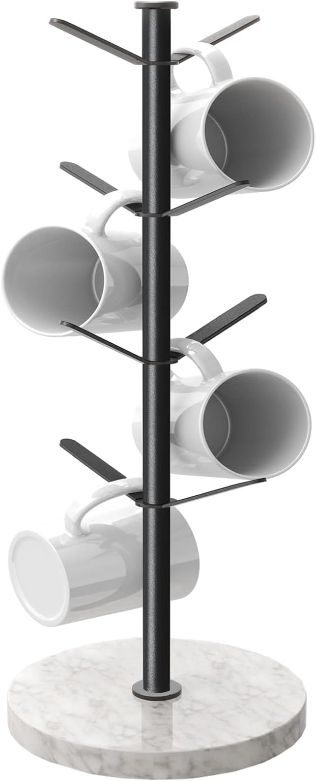 Gypie Marble Mug Holder Tree, 8 Hooks Coffee Cups Stand, New Upgraded Stable Mug Stand for Kitchen Counter Cabinet Cafe Black