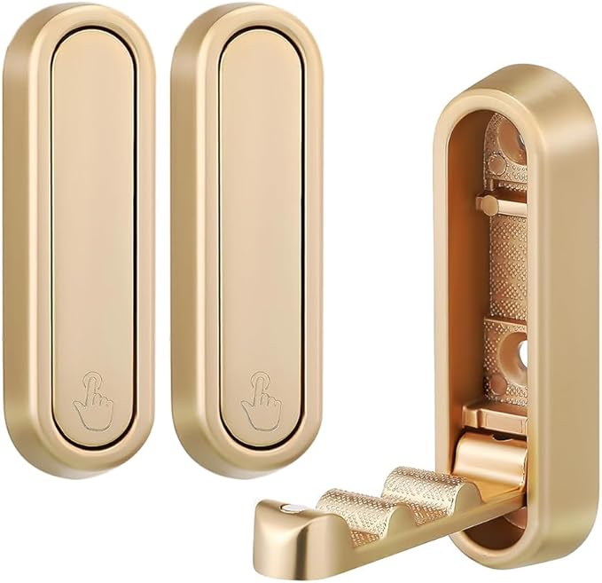 Gold Foldable Wall Hooks, Metal Foldable Hooks Wall Wount for Bathroom, Kitchen, Bedroom – Space-Saving, for Towels, Coats, Bags, Easy Installation (Gold, 2PCS)